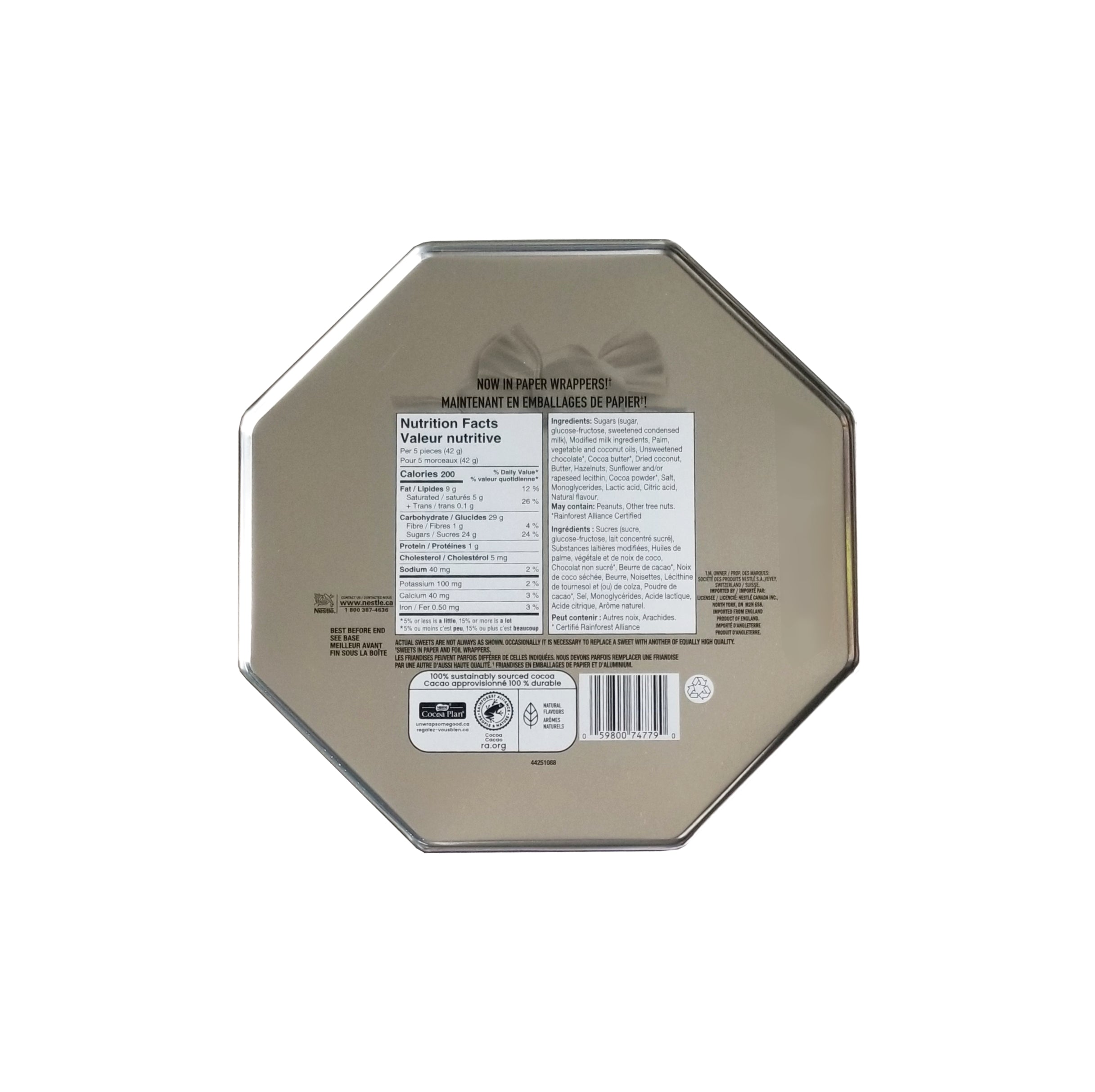 Quality Street Assorted Pralines, 650g/1.4 lbs. Tub Bottom Side